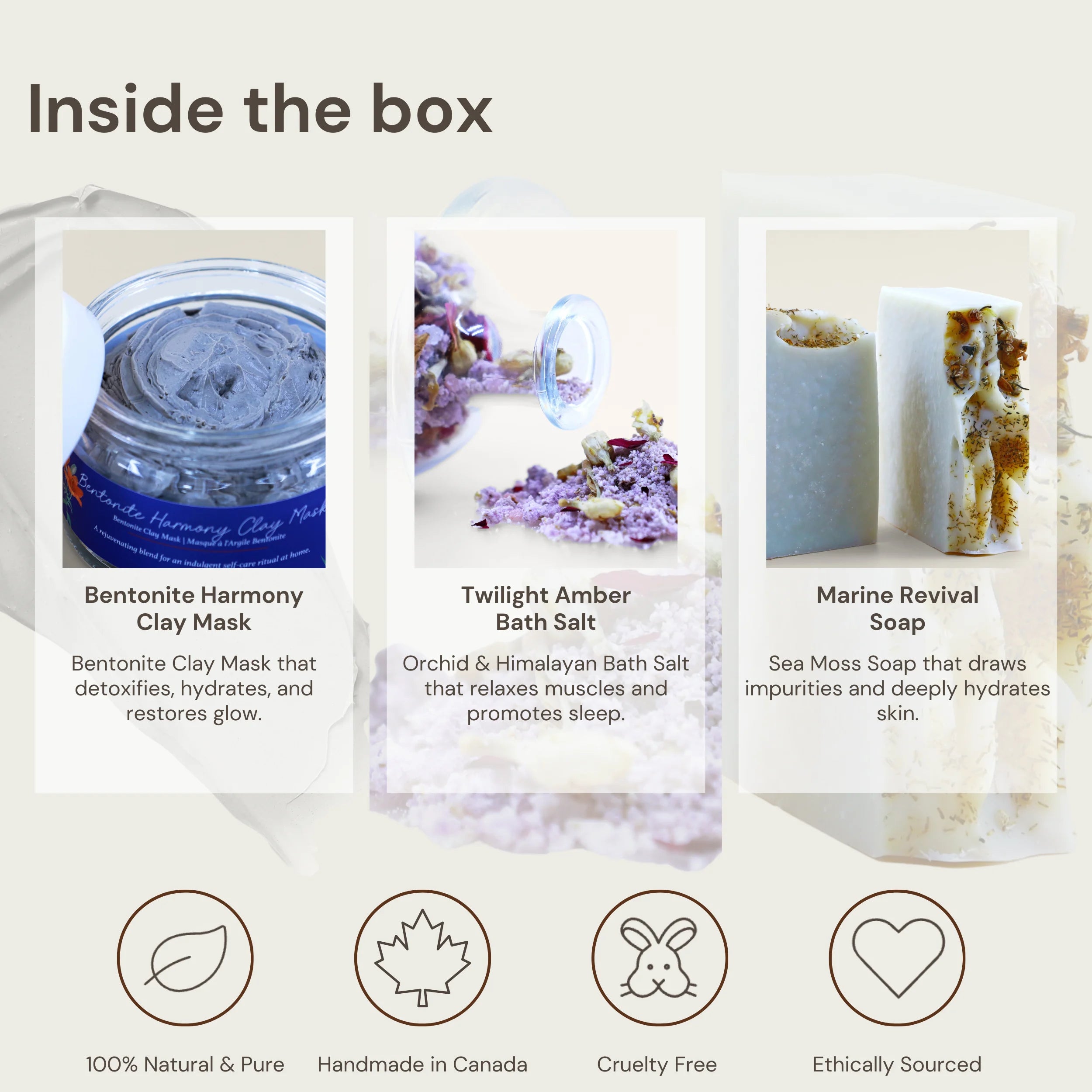 Tropical Escape Gift Box with natural skin and bath products that is 100% natural and pure, handmade in Canada, cruelty free, and ethically sourced.