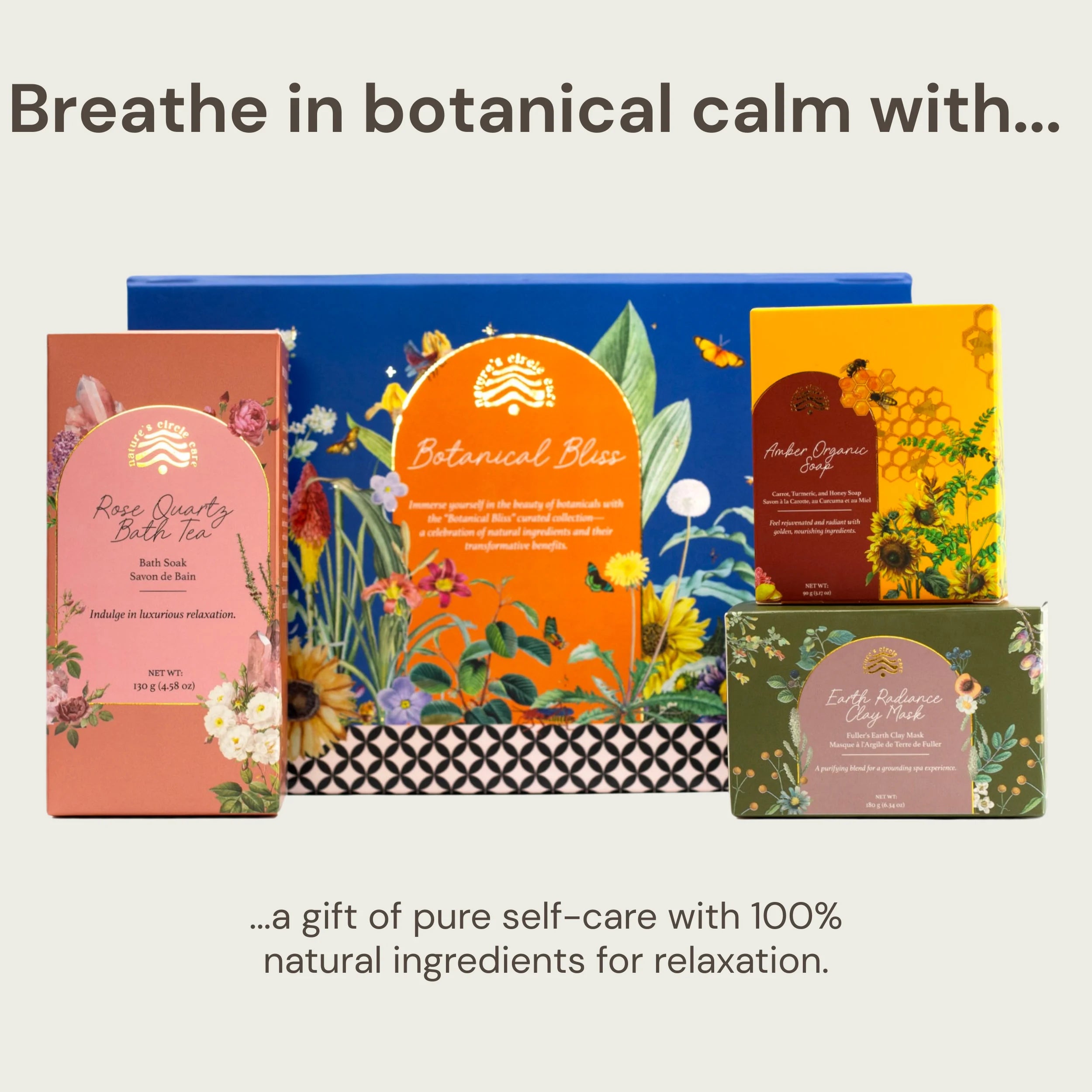Indulge in the restorative wonders of nature with the Botanical Bliss collection, featuring luxurious products like Amber Organic Soap, Earth Radiance Clay Mask, and Rose Quartz Bath Salt designed to guide you towards tranquility and natural healing.