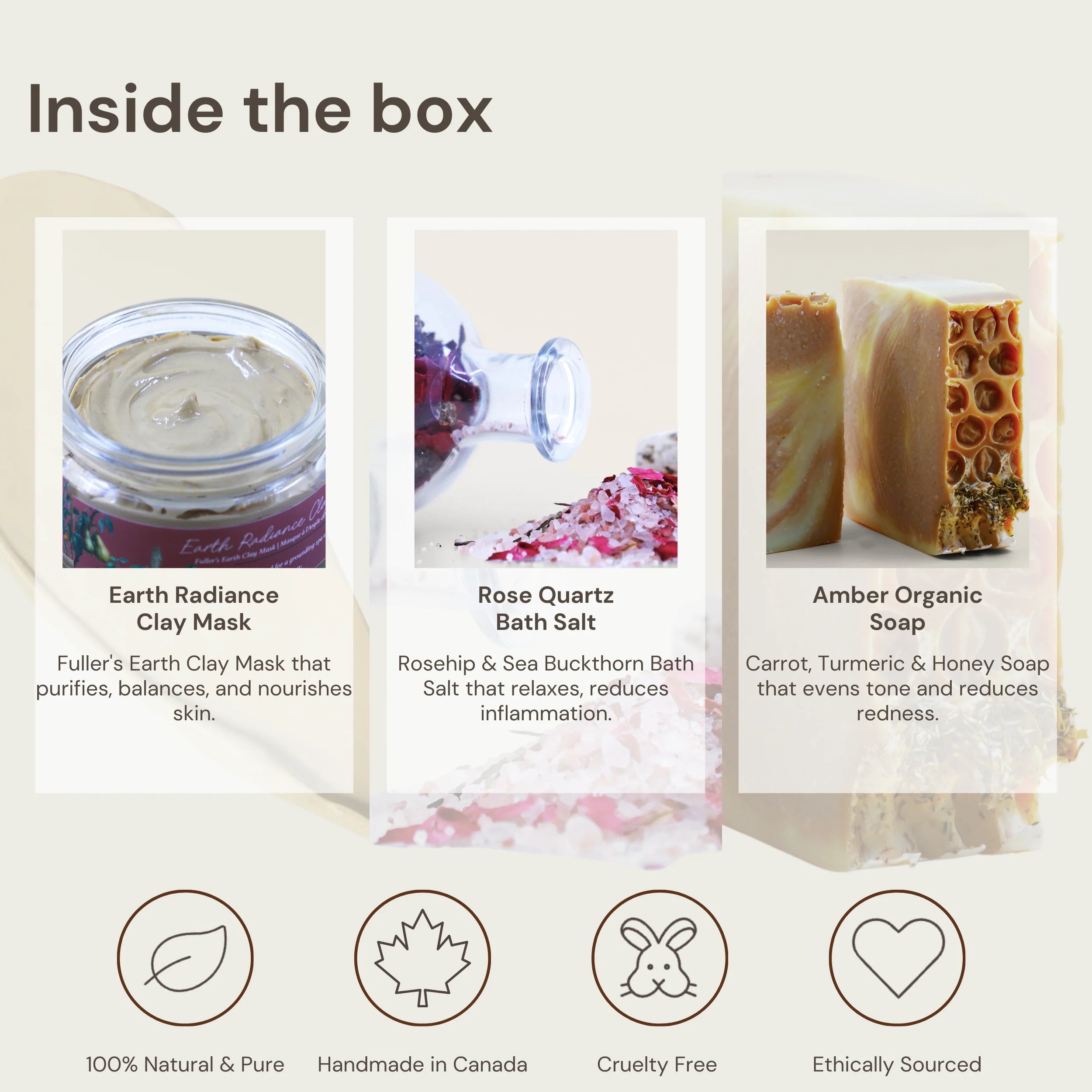 Botanical Bliss Gift Box with natural skin and bath products that is 100% natural and pure, handmade in Canada, cruelty free, and ethically sourced.
