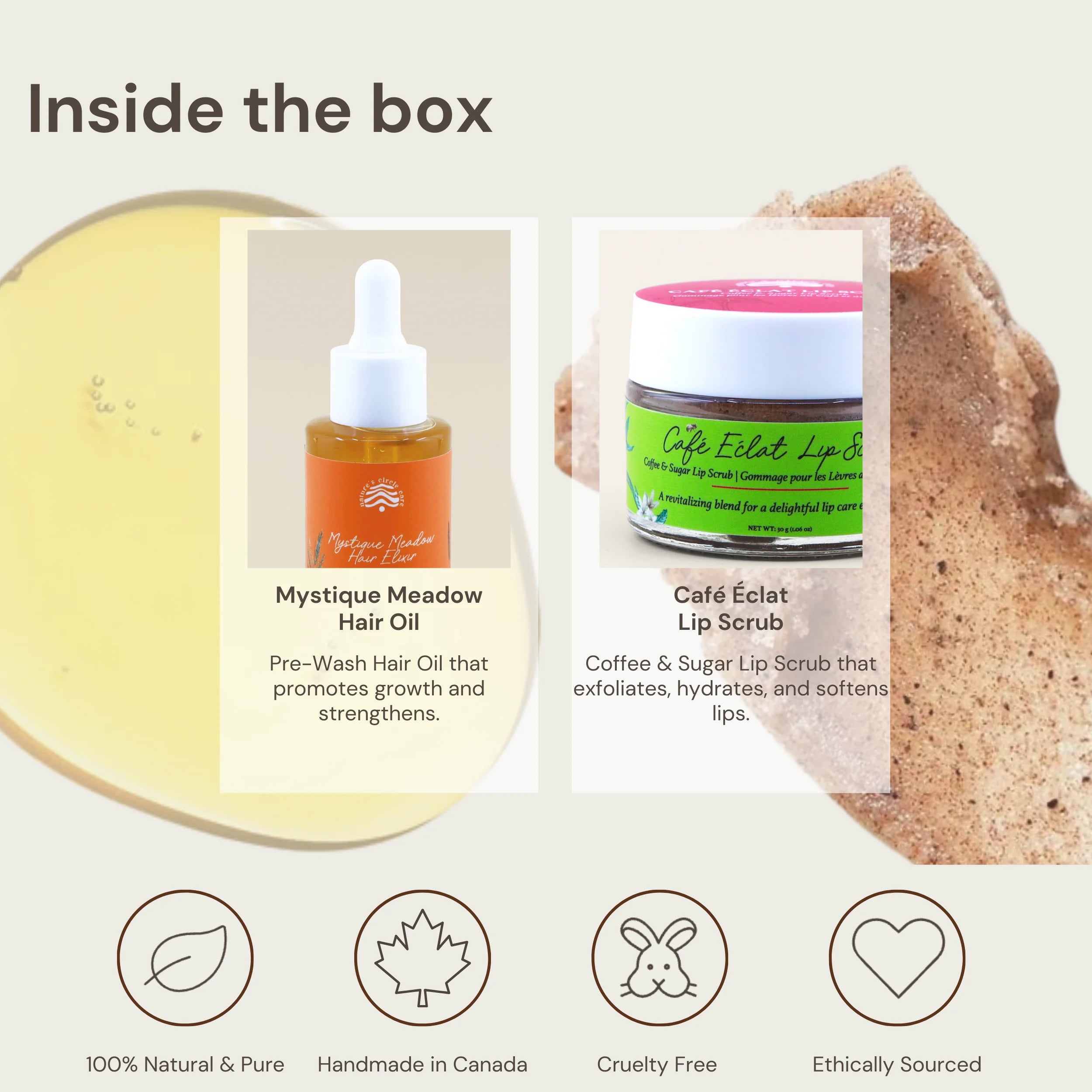 Botanical Bliss Gift Box with natural skin, hair and bath products that is 100% natural and pure, handmade in Canada, cruelty free, and ethically sourced.