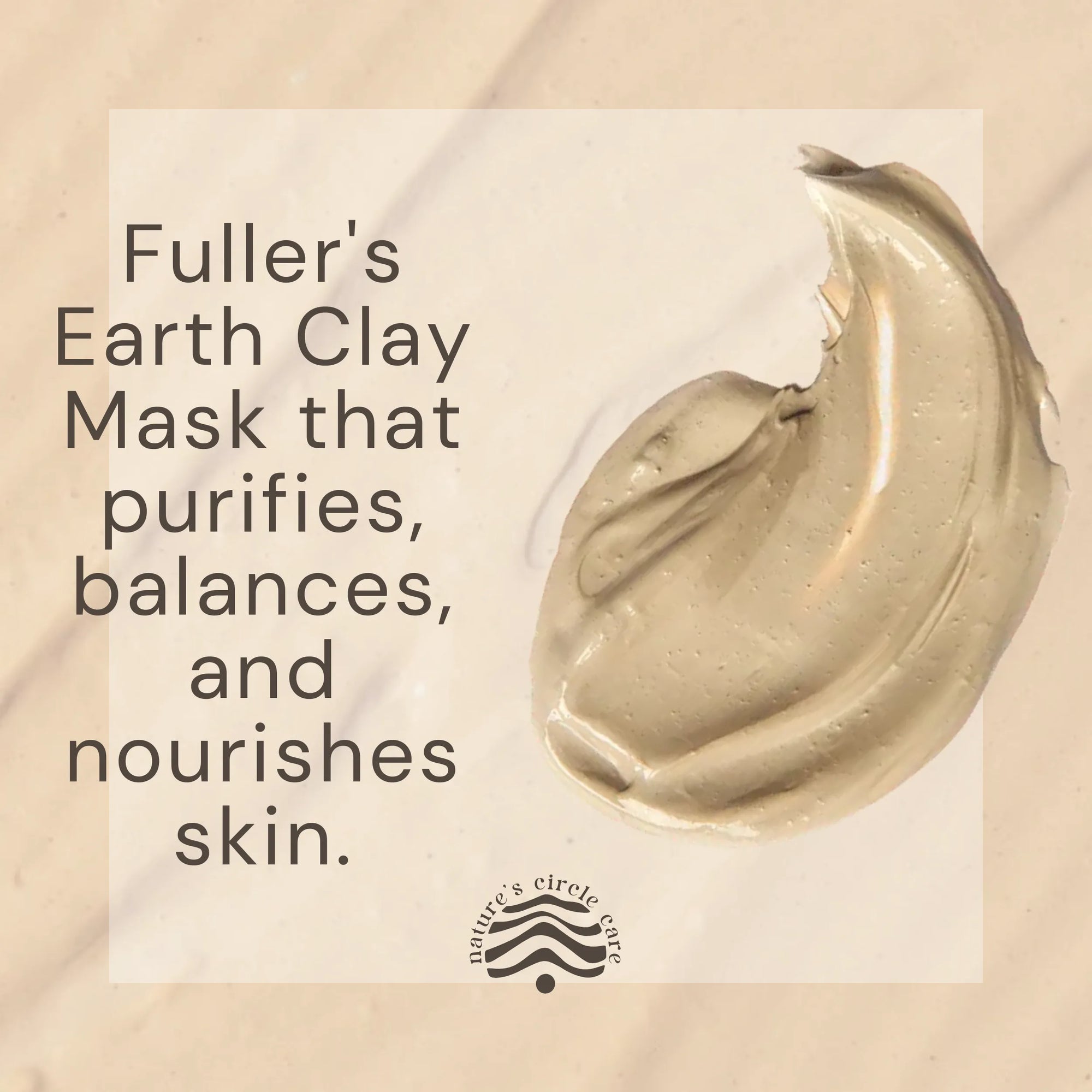 Earth Radiance (Fuller's Earth Clay Face Mask) product description alongside a red swatch, highlighting its purifying, balancing, detoxing, nourishing, pore-tightening benefits for the skin.