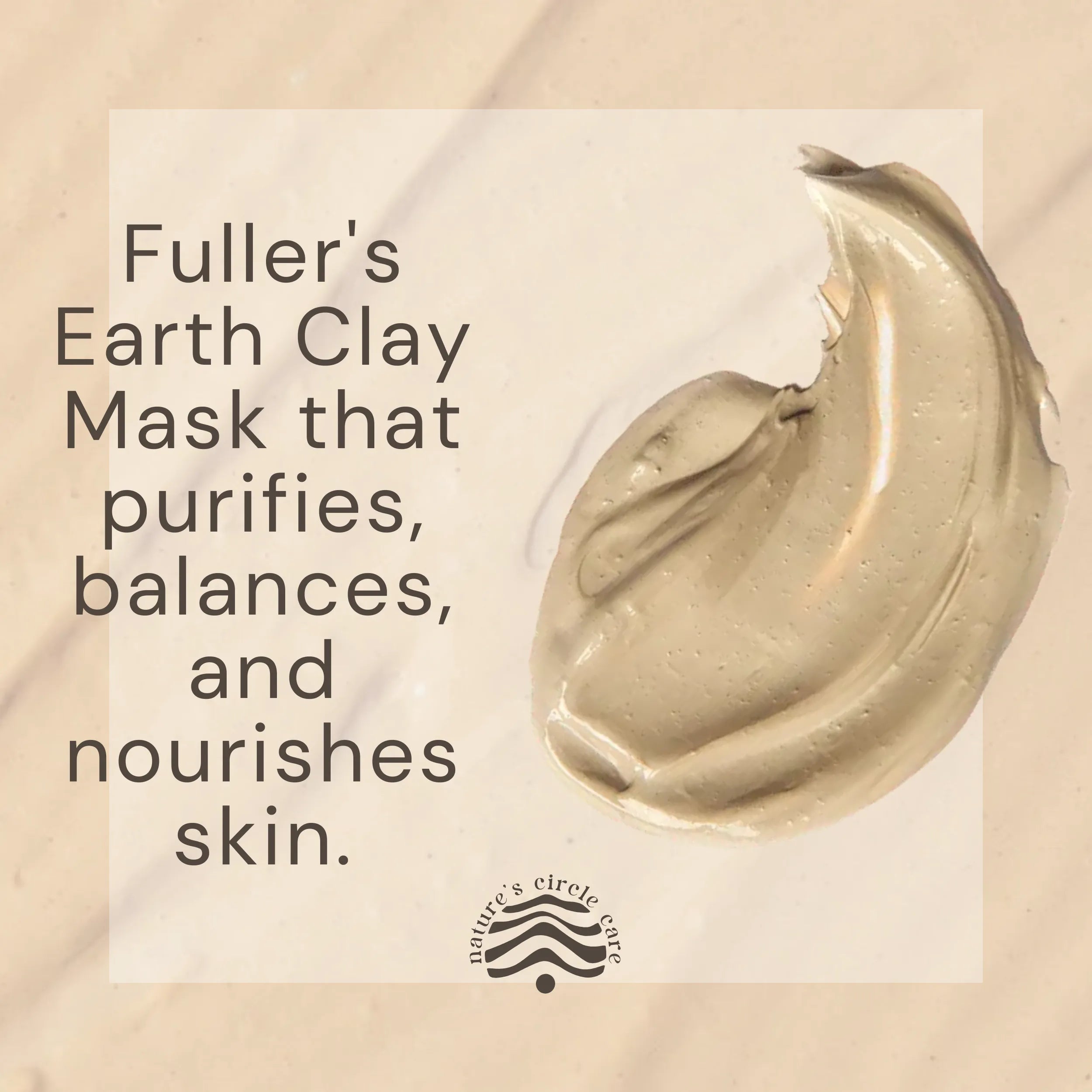Earth Radiance (Fuller's Earth Clay Face Mask) product description alongside a red swatch, highlighting its purifying, balancing, detoxing, nourishing, pore-tightening benefits for the skin.