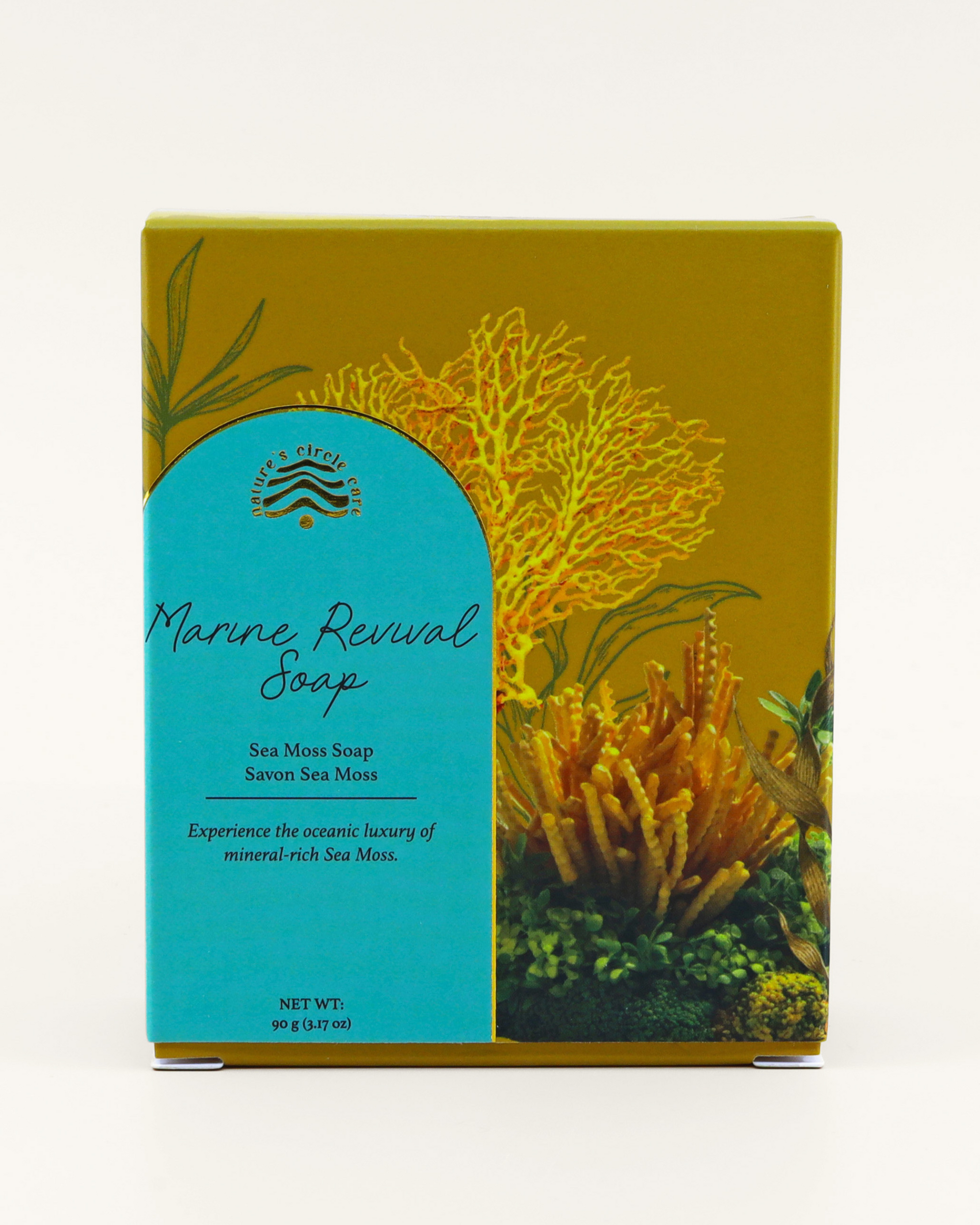 Marine Revival Soap packaging with sea moss design on a white background by Nature's Circle Care