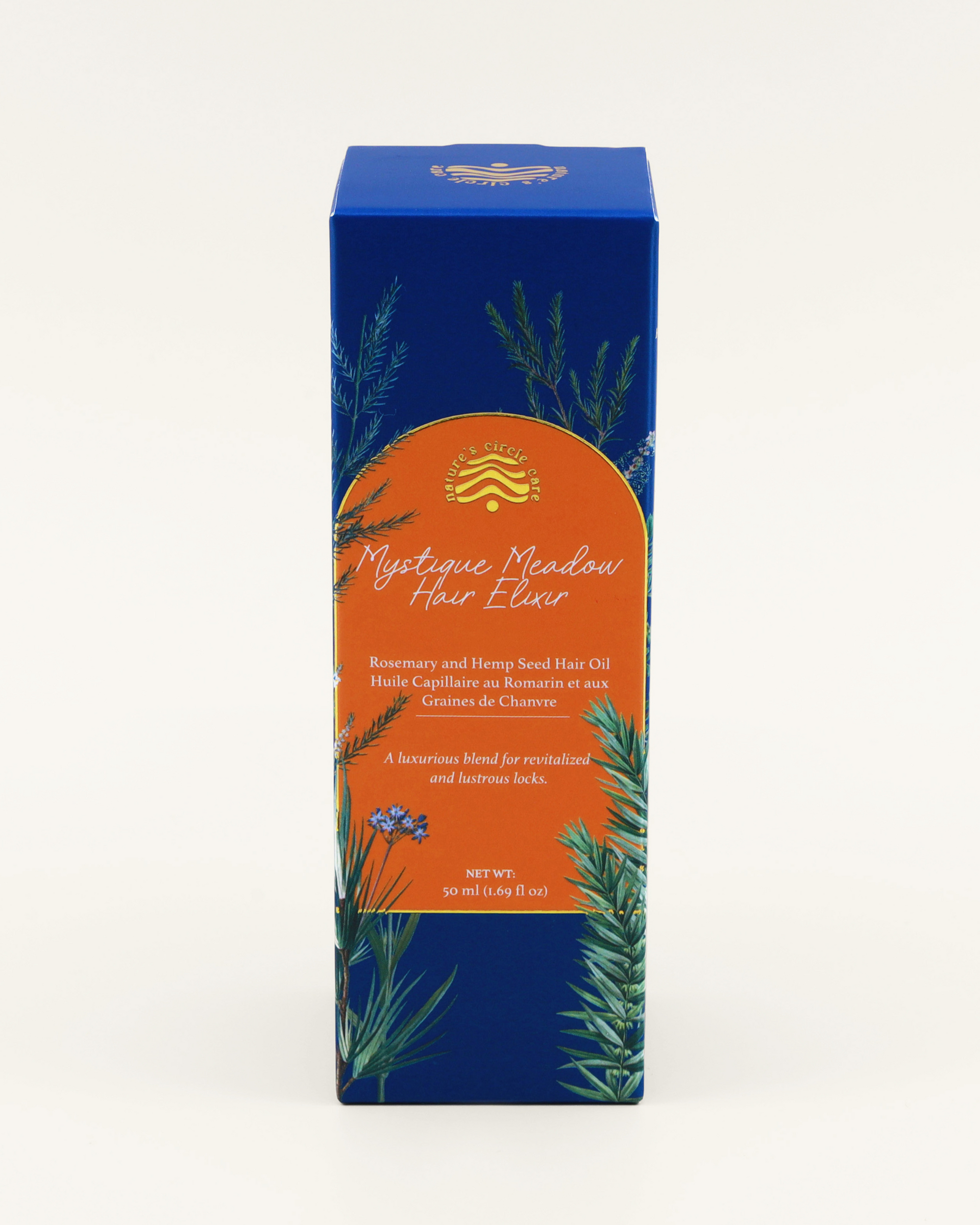 Mystique Meadow Hair Elixir packaging on a white background by Nature's Circle Care.