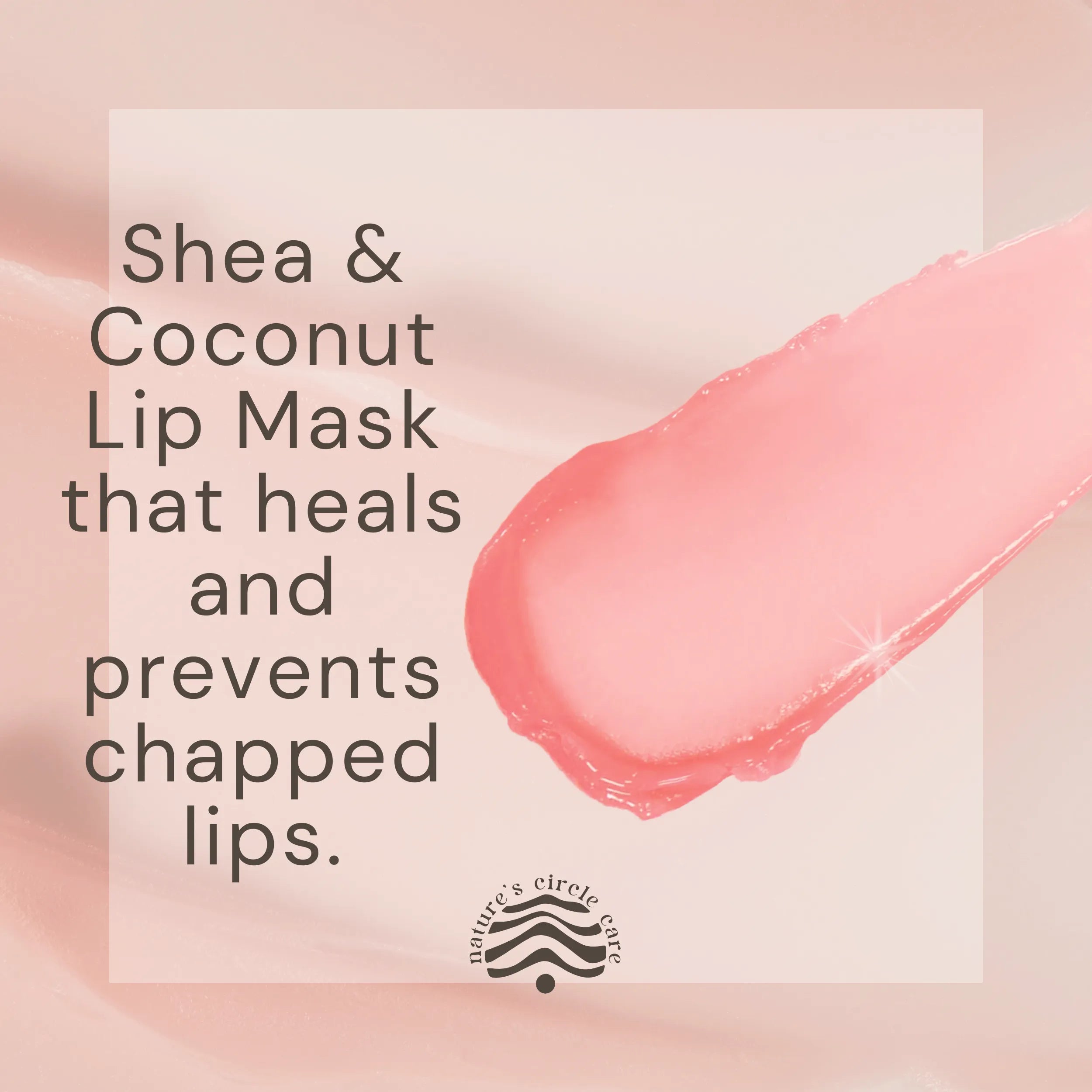 Silk Therapy Lip Mask product description alongside a pink lip mask swatch, highlighting its hydrating and healing benefits for chapped lips.