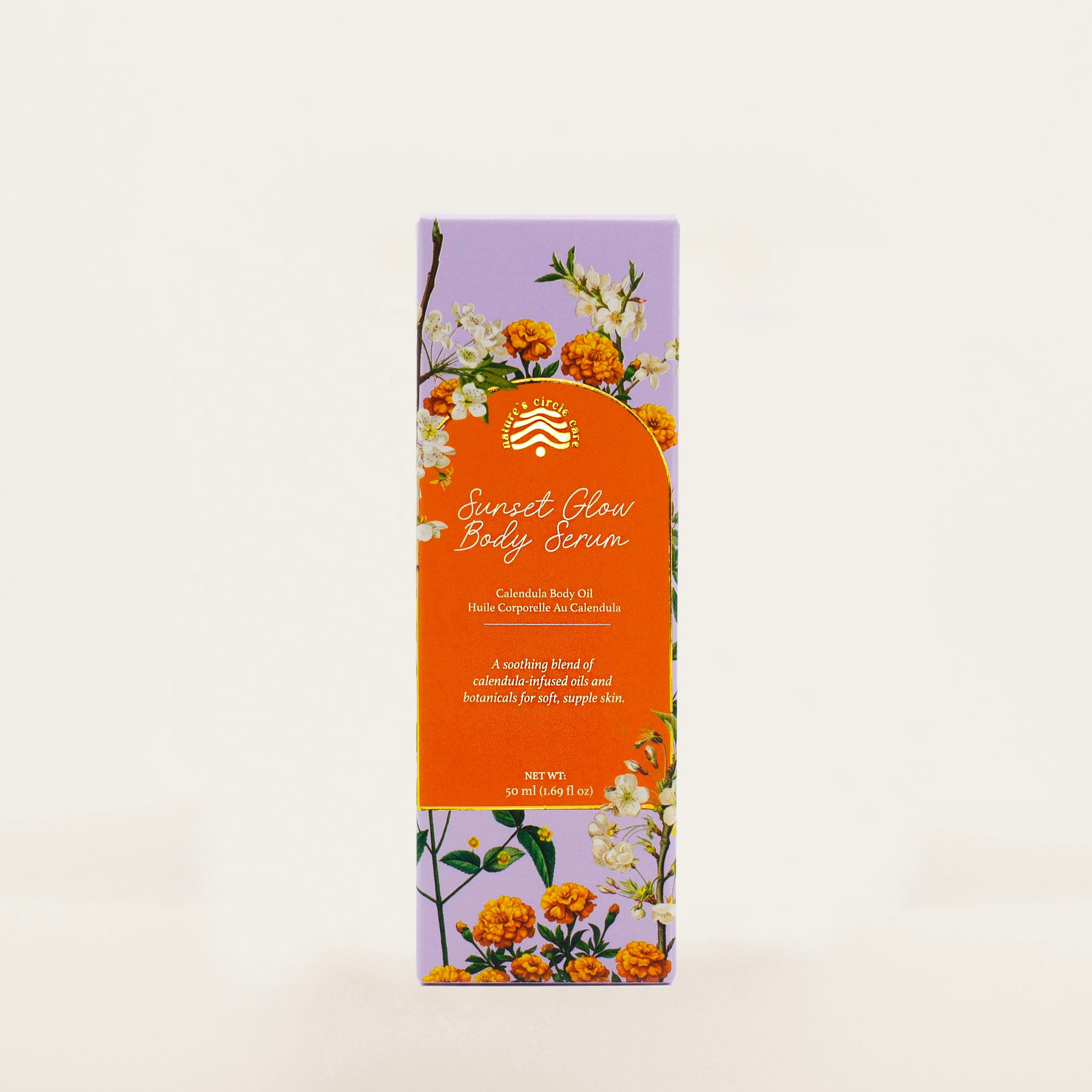 Moisturizing body oil with a blend of sweet almond oil, olive oil, and calendula petals to nourish and soften skin.