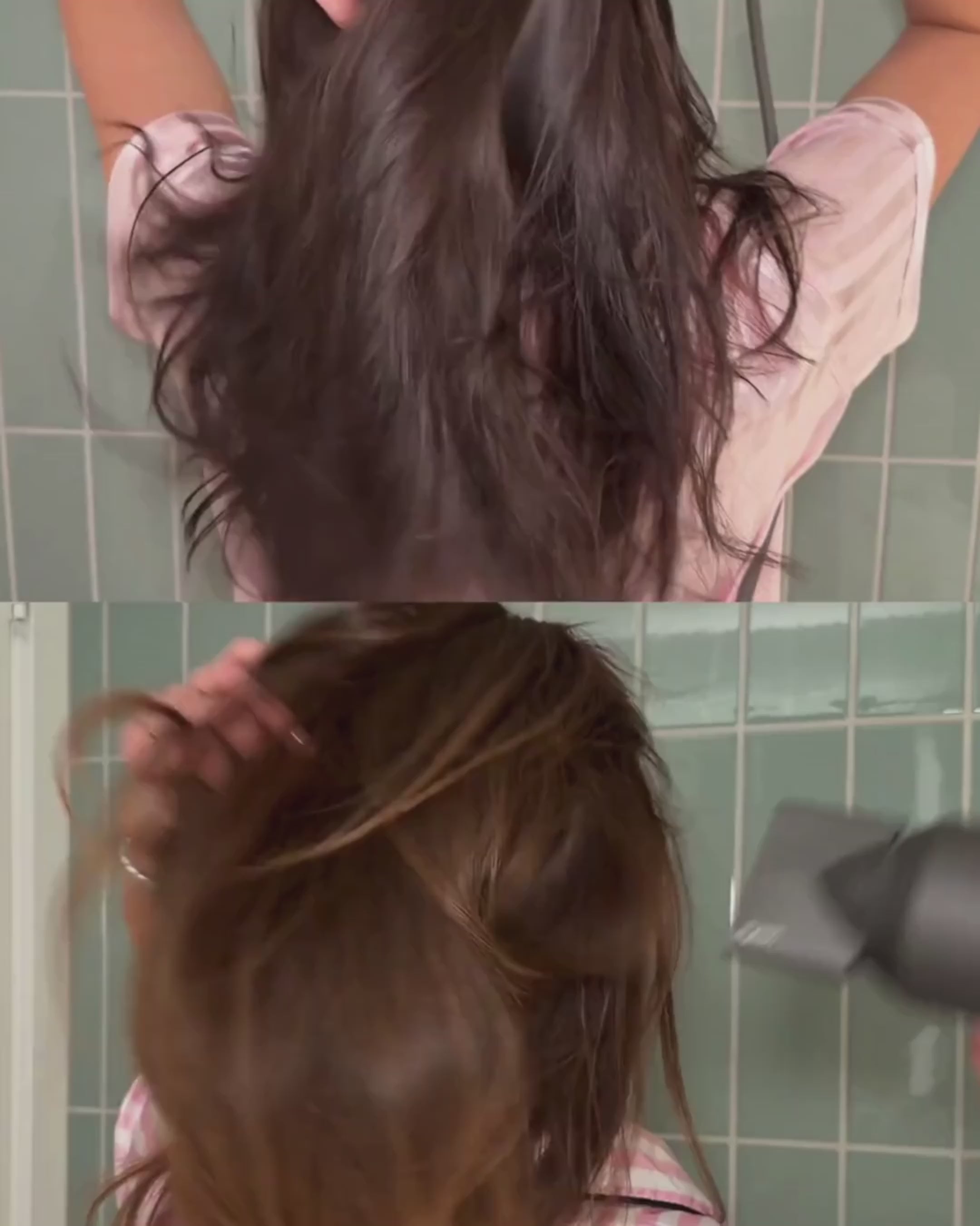 Post Wash Hair Elixir application for taming frizzy hair.